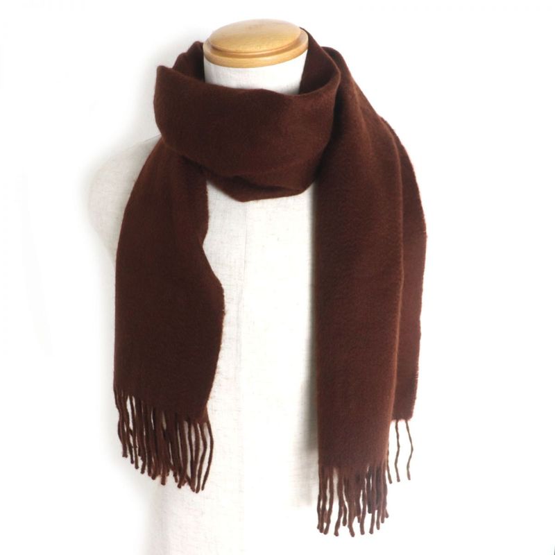 Hermes Logo Embroidered Fringed 100% Cashmere Scarf Red Brown Made In Scotland