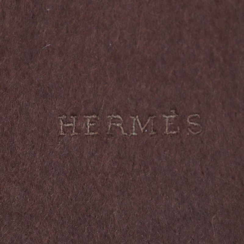 Hermes Logo Embroidered Fringed 100% Cashmere Scarf Red Brown Made In Scotland