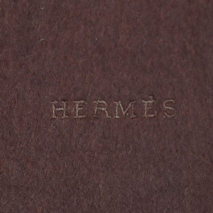 Hermes Logo Embroidered Fringed 100% Cashmere Scarf Red Brown Made In Scotland