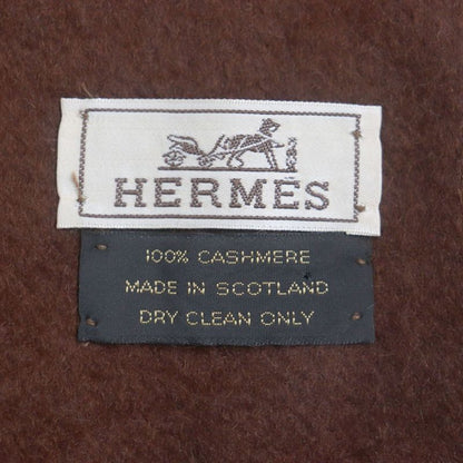 Hermes Logo Embroidered Fringed 100% Cashmere Scarf Red Brown Made In Scotland