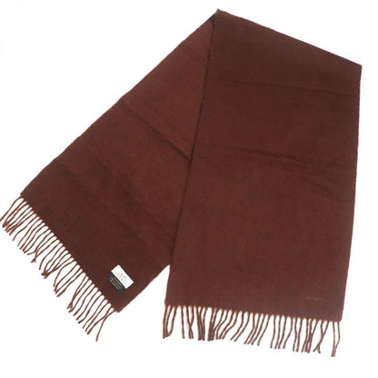 Hermes Logo Embroidered Fringed 100% Cashmere Scarf Red Brown Made In Scotland