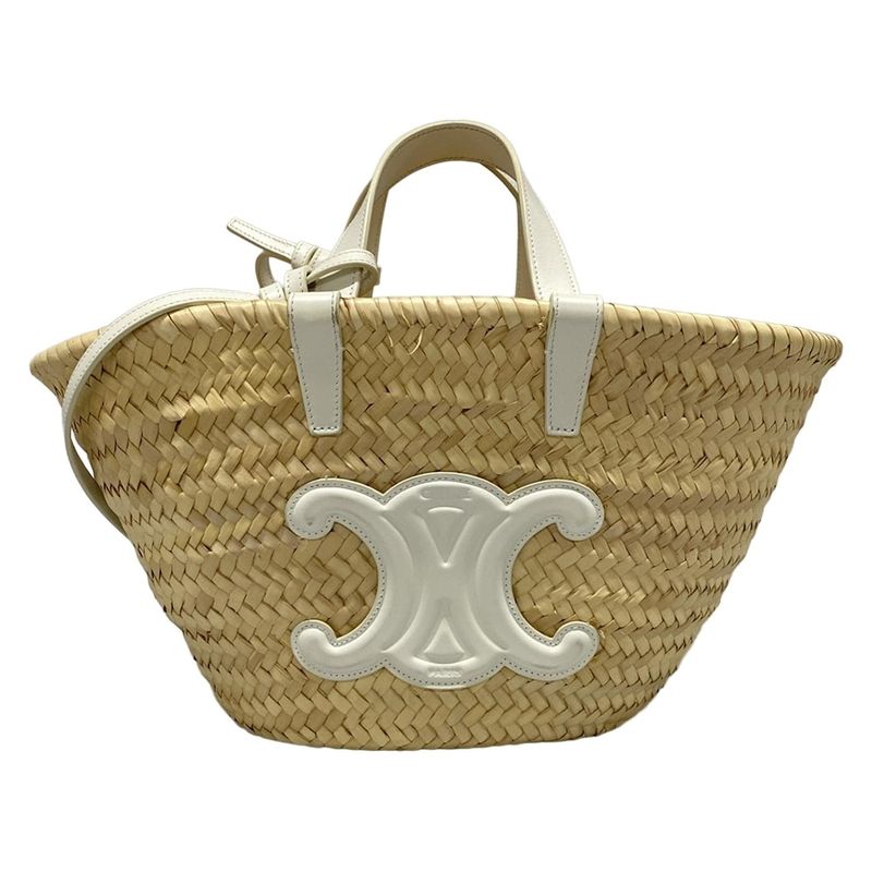 Celine Tote Bag Teen Triomphe Pannier Beige And White Basket Bag/2way