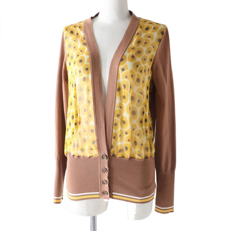 Hermes Women's 100% Silk Long-sleeved Cardigan With Brown And