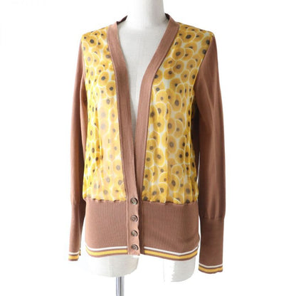 Hermes Women's 100% Silk Long-sleeved Cardigan With Brown And