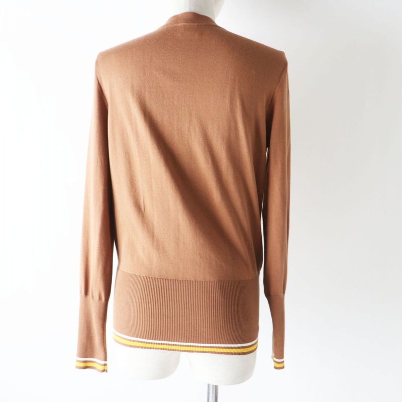 Hermes Women's 100% Silk Long-sleeved Cardigan With Brown And