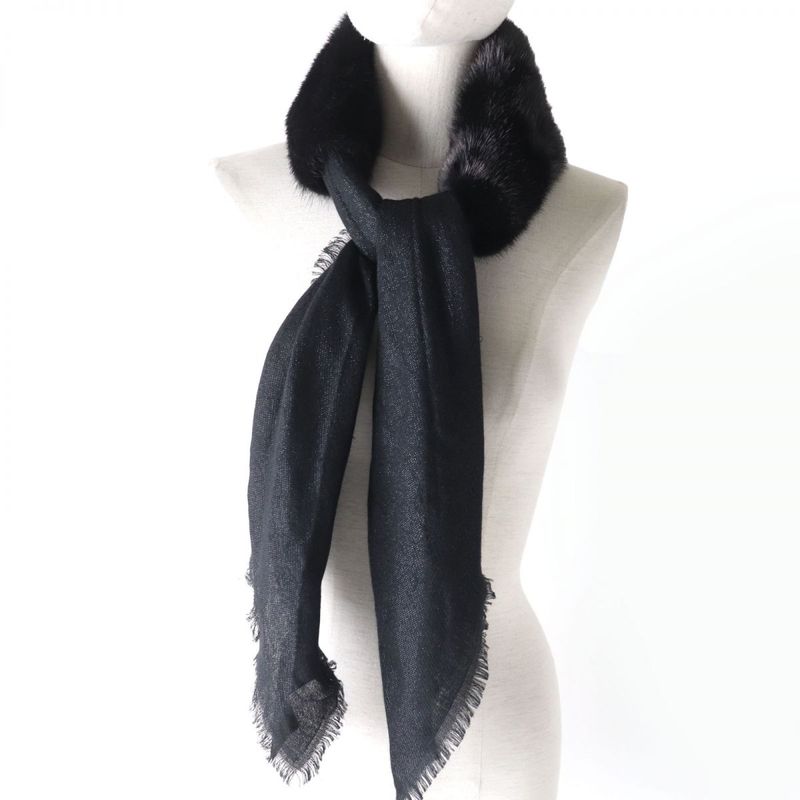Gucci 460300 GG Patterned Minked Silk Blend Scarf/shawl/scarf Black