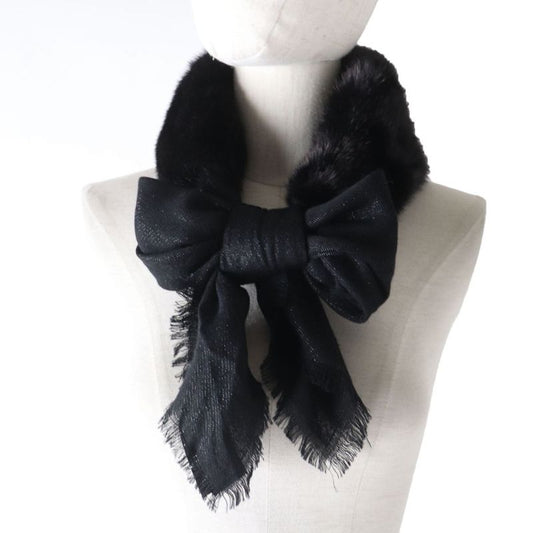 Gucci 460300 GG Patterned Minked Silk Blend Scarf/shawl/scarf Black