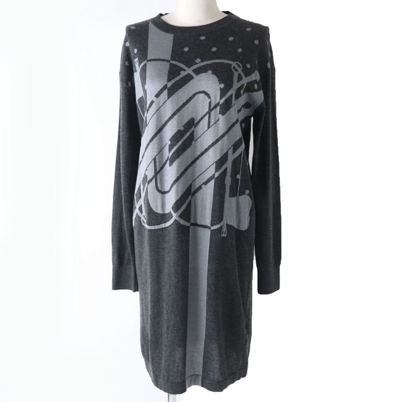 Hermes 21 Clic Clac Long-sleeved Knit Dress In Dotted Silk And Cashmere