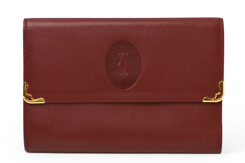 Cartier Folded Wallet Trifold Vintage Cartier Must De Cartier Bordeaux With