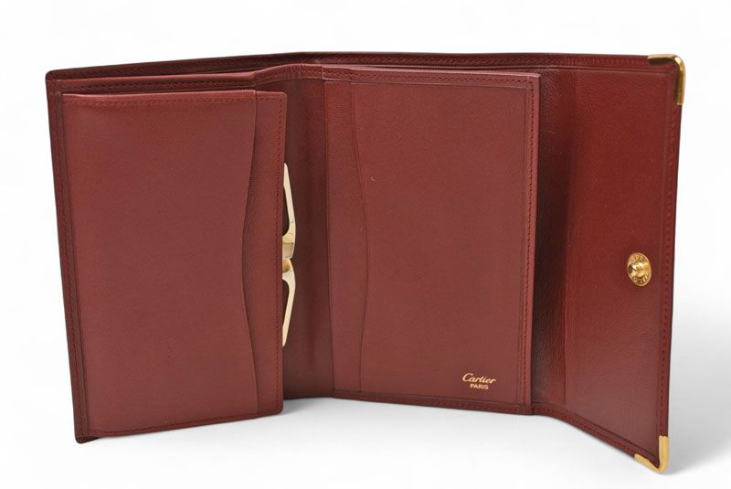 Cartier Folded Wallet Trifold Vintage Cartier Must De Cartier Bordeaux With