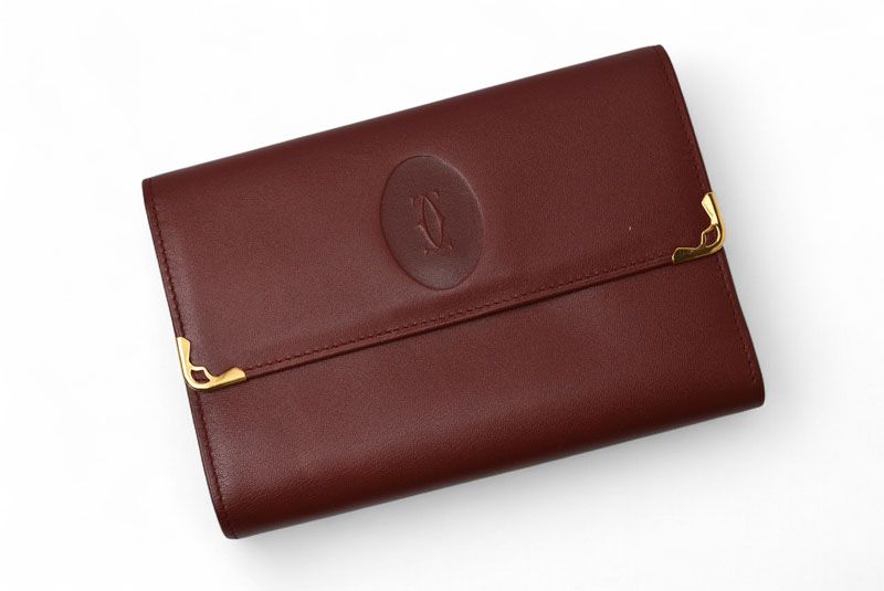 Cartier Folded Wallet Trifold Vintage Cartier Must De Cartier Bordeaux With