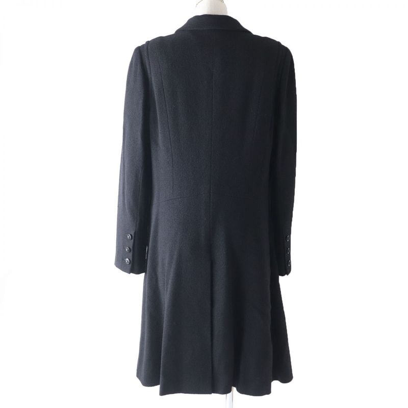 CHANEL 06A P29407 Logo Button With Stones Lined Silk Wool Coat Black 44
