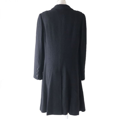 CHANEL 06A P29407 Logo Button With Stones Lined Silk Wool Coat Black 44