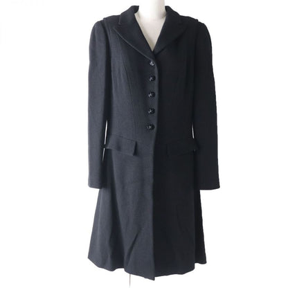CHANEL 06A P29407 Logo Button With Stones Lined Silk Wool Coat Black 44