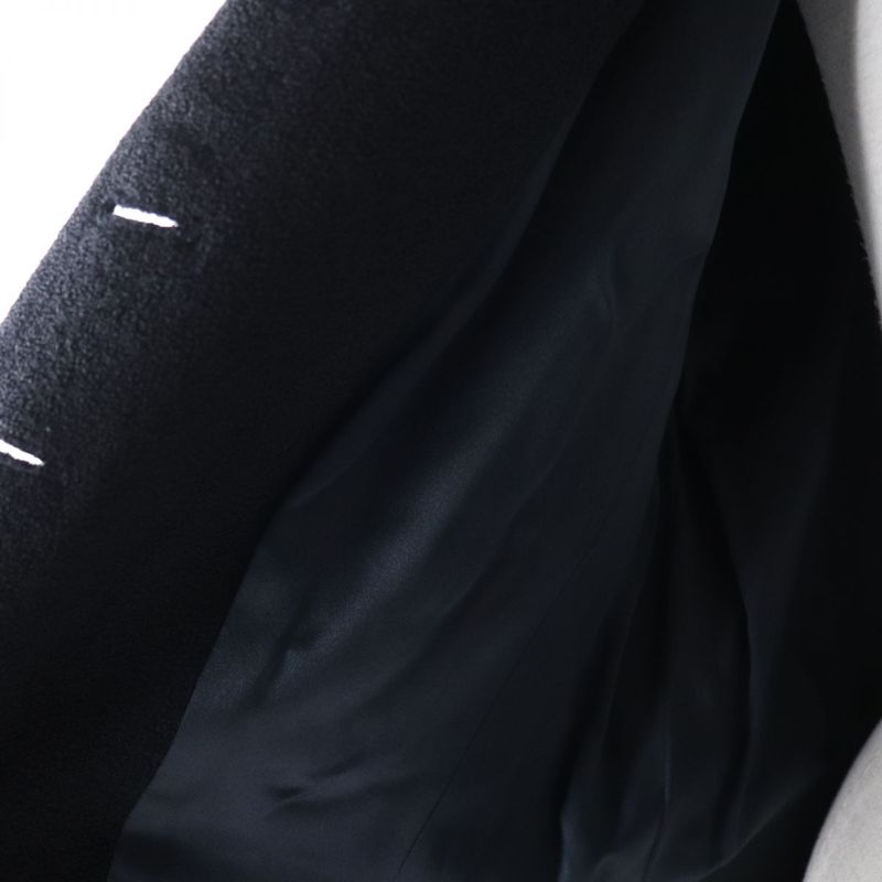 CHANEL 06A P29407 Logo Button With Stones Lined Silk Wool Coat Black 44