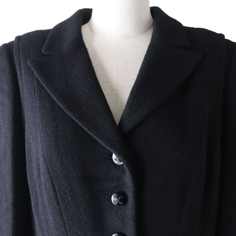 CHANEL 06A P29407 Logo Button With Stones Lined Silk Wool Coat Black 44