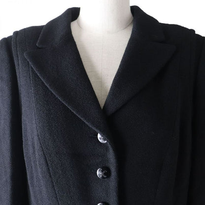 CHANEL 06A P29407 Logo Button With Stones Lined Silk Wool Coat Black 44
