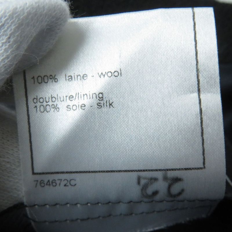 CHANEL 06A P29407 Logo Button With Stones Lined Silk Wool Coat Black 44