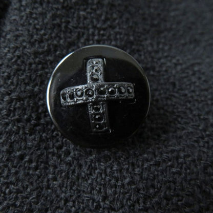 CHANEL 06A P29407 Logo Button With Stones Lined Silk Wool Coat Black 44