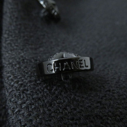 CHANEL 06A P29407 Logo Button With Stones Lined Silk Wool Coat Black 44