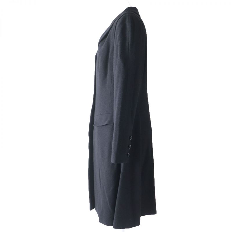 CHANEL 06A P29407 Logo Button With Stones Lined Silk Wool Coat Black 44