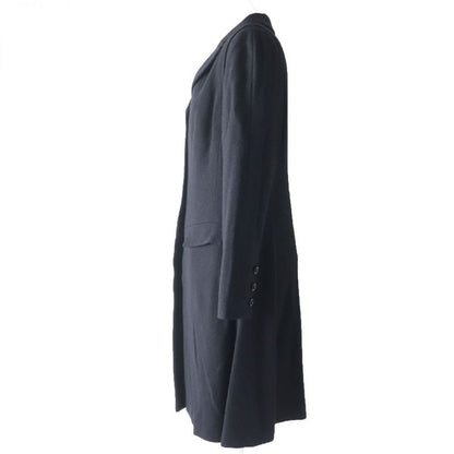 CHANEL 06A P29407 Logo Button With Stones Lined Silk Wool Coat Black 44