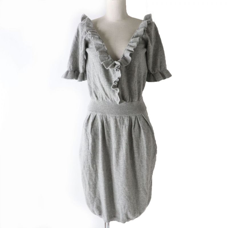 Christian DIOR Ruffled Design Waistband Wool And Cashmere Short Sleeve