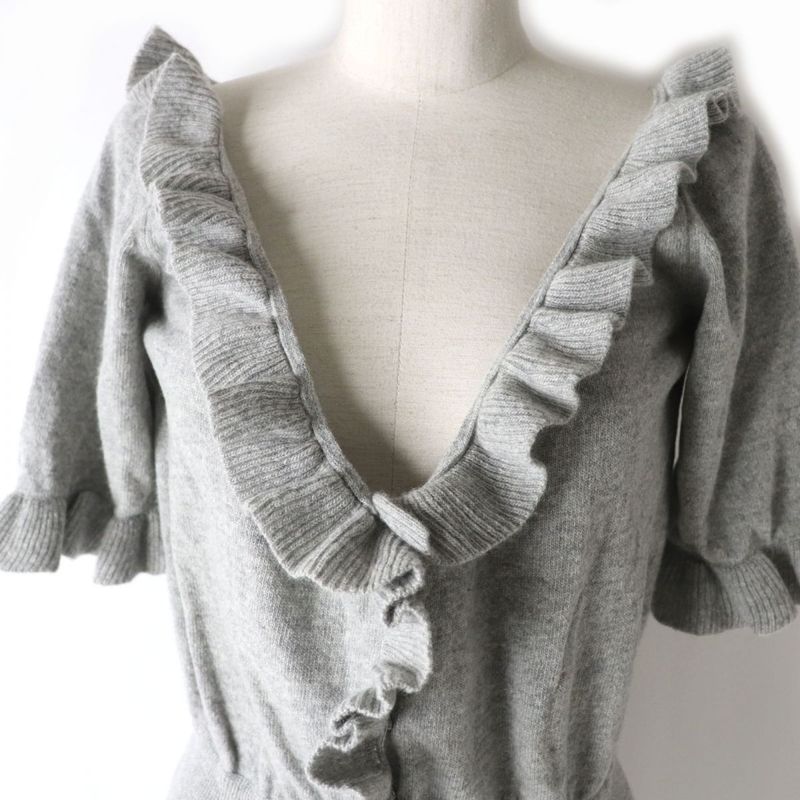 Christian DIOR Ruffled Design Waistband Wool And Cashmere Short Sleeve