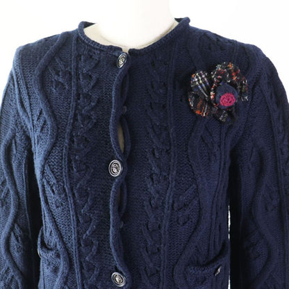 CHANEL P46489 100% Cashmere 4-pocket Cable Knit Cardigan With Camellia Brooch