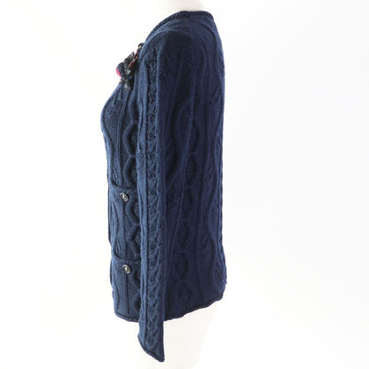 CHANEL P46489 100% Cashmere 4-pocket Cable Knit Cardigan With Camellia Brooch