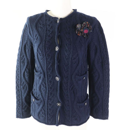 CHANEL P46489 100% Cashmere 4-pocket Cable Knit Cardigan With Camellia Brooch