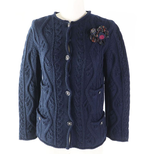 CHANEL P46489 100% Cashmere 4-pocket Cable Knit Cardigan With Camellia Brooch