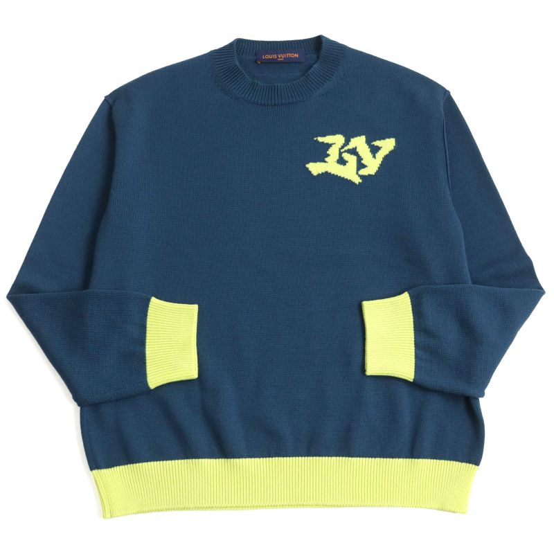 Louis Vuitton 22AW Hnn02w 100% Wool LV Logo Stitch High Gauge Crew Neck Bicolor