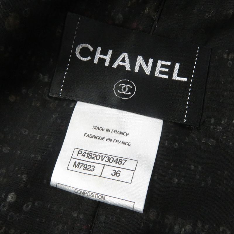 CHANEL P41820 P41816 100% Silk Lining Tweed Jacket + Skirt 2-piece Set With