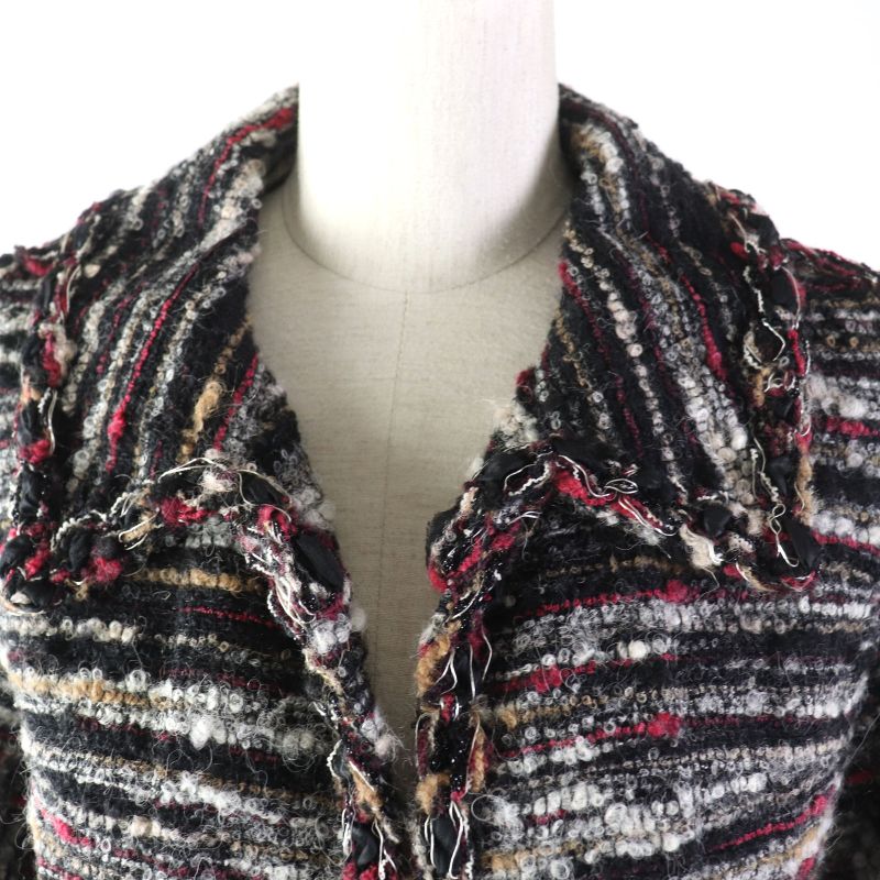 CHANEL P41820 P41816 100% Silk Lining Tweed Jacket + Skirt 2-piece Set With