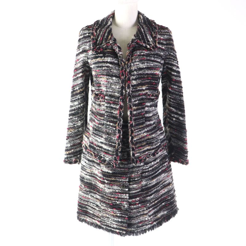 CHANEL P41820 P41816 100% Silk Lining Tweed Jacket + Skirt 2-piece Set With