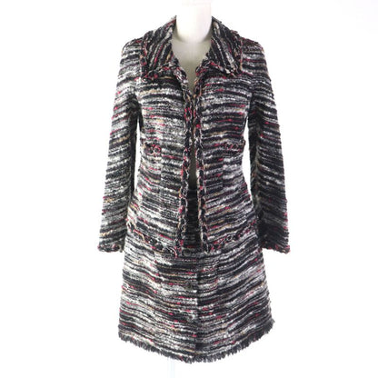 CHANEL P41820 P41816 100% Silk Lining Tweed Jacket + Skirt 2-piece Set With
