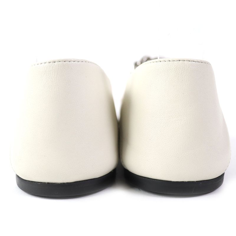 Gucci 621161 Leather Horsebit Pointed Toe Flat Pumps With Chain Ivory Gold And