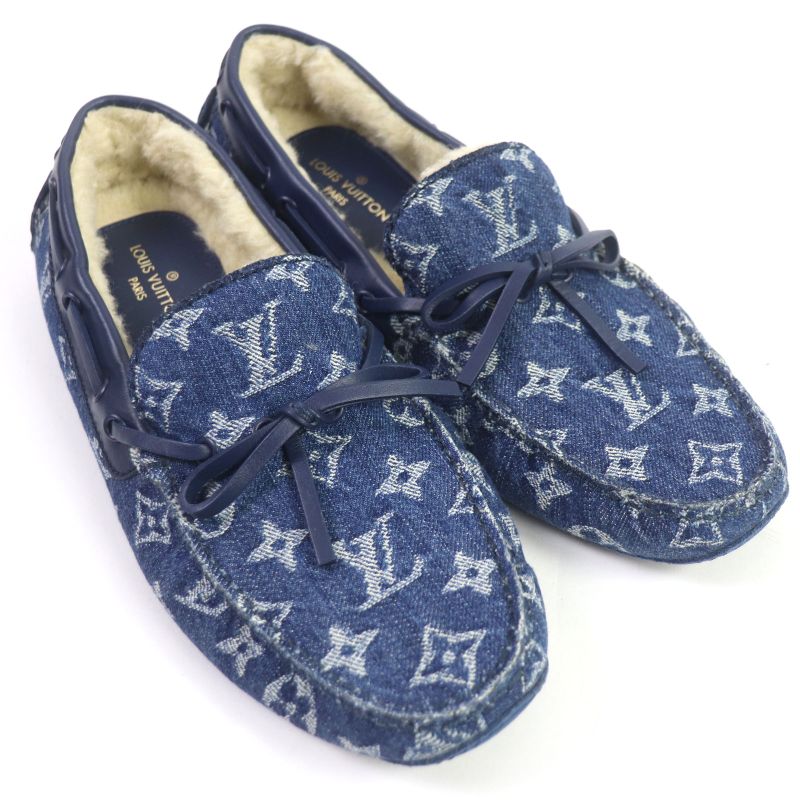 Louis Vuitton 2020 Arizona Line Monogram Denim Lined Mouton Moccasin Loafers