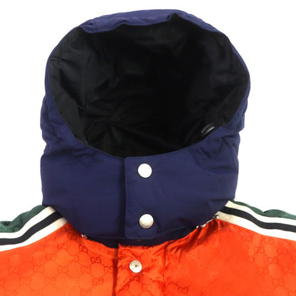 Gucci 598728 Ggmonogram Cut Line Hooded WZIP Down Jacket Orange Navy 46 Made In