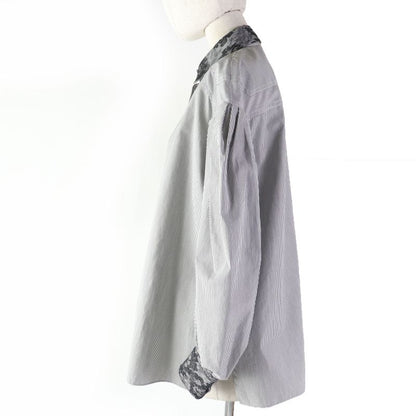 Fendi 2020 Wide Sleeve Striped Long Sleeve Shirt With Lace Black Gray 36 Made