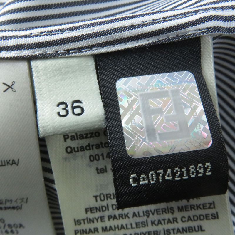 Fendi 2020 Wide Sleeve Striped Long Sleeve Shirt With Lace Black Gray 36 Made