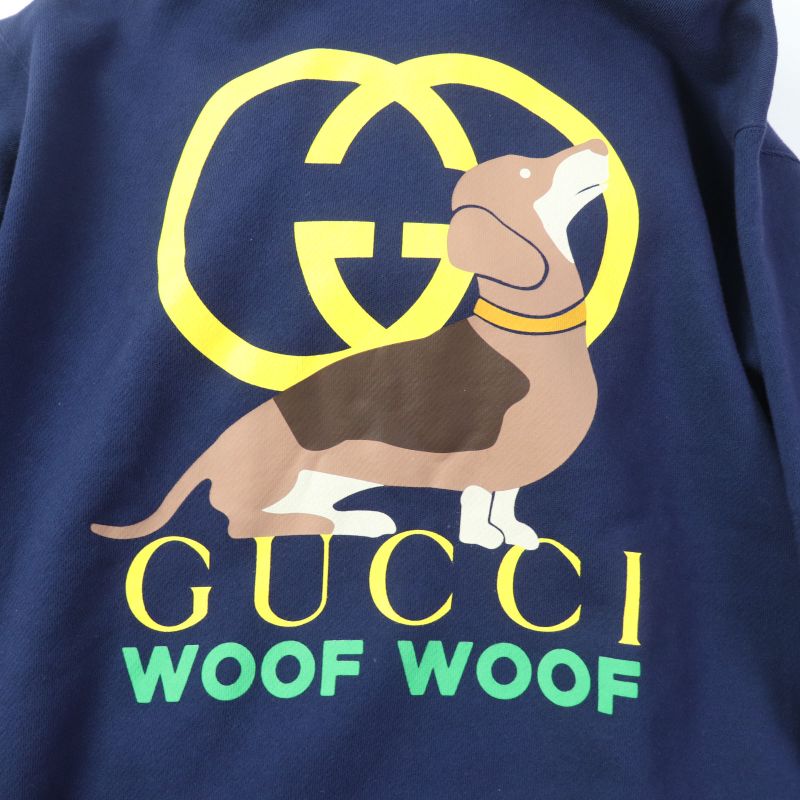 Gucci 23SS 717427 100% Cotton Interlocking G WOOF Print Pullover Hoodie Navy XS