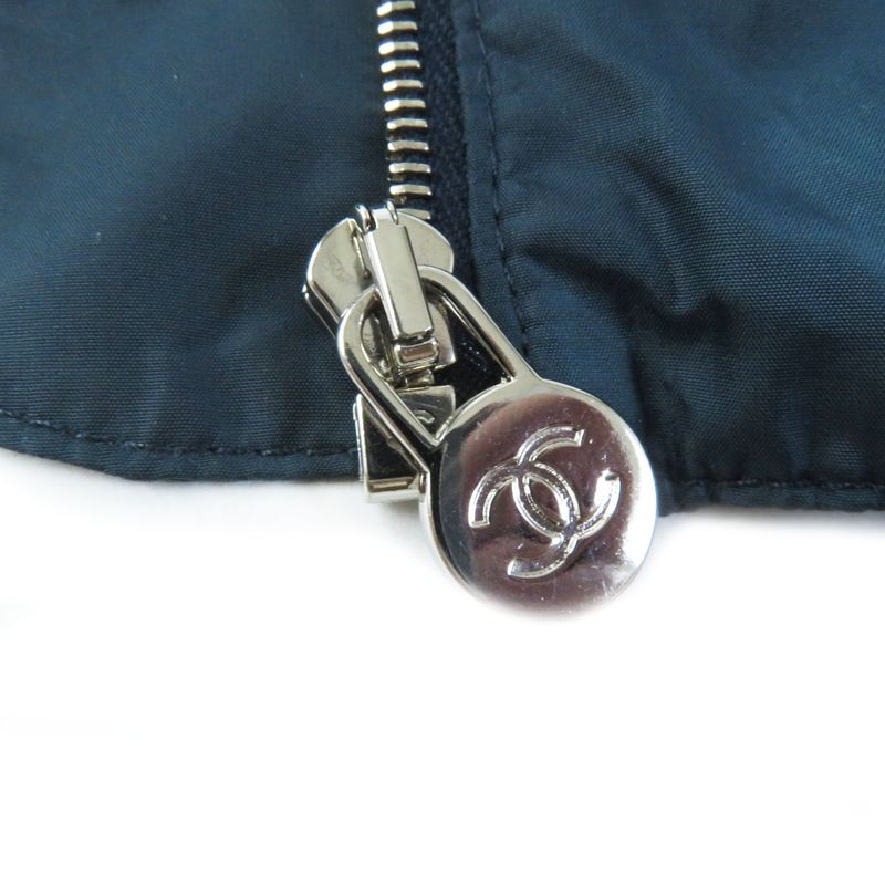 CHANEL P52914 Sequined Coco Mark Button Zipup Jacket Blue Greenish 40 Made In