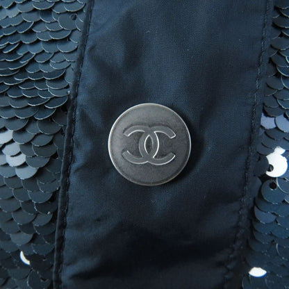 CHANEL P52914 Sequined Coco Mark Button Zipup Jacket Blue Greenish 40 Made In