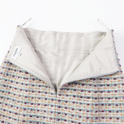 CHANEL P59073 Tweed Trapeze Long Skirt With Scallion And Coco Mark Plate Multi