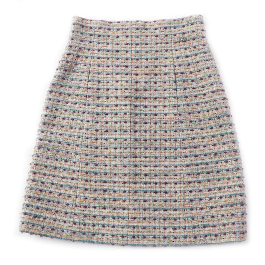 CHANEL P59073 Tweed Trapeze Long Skirt With Scallion And Coco Mark Plate Multi