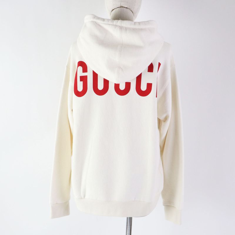 Gucci 19AW 469251 100% Cotton Hoodie With Front Print Ivory XS Made In Italy