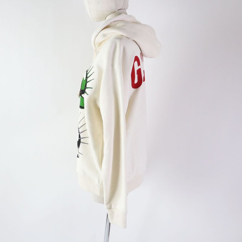 Gucci 19AW 469251 100% Cotton Hoodie With Front Print Ivory XS Made In Italy