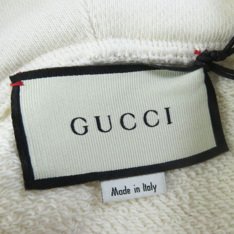 Gucci 19AW 469251 100% Cotton Hoodie With Front Print Ivory XS Made In Italy
